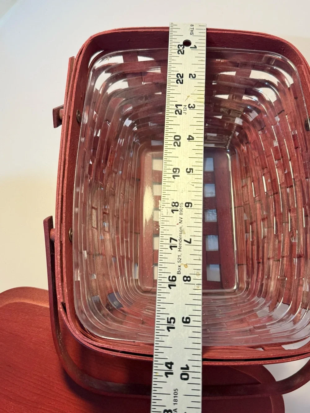 Longaberger Red Woven Memory Basket 2006 with Metal Nameplate and plastic liner